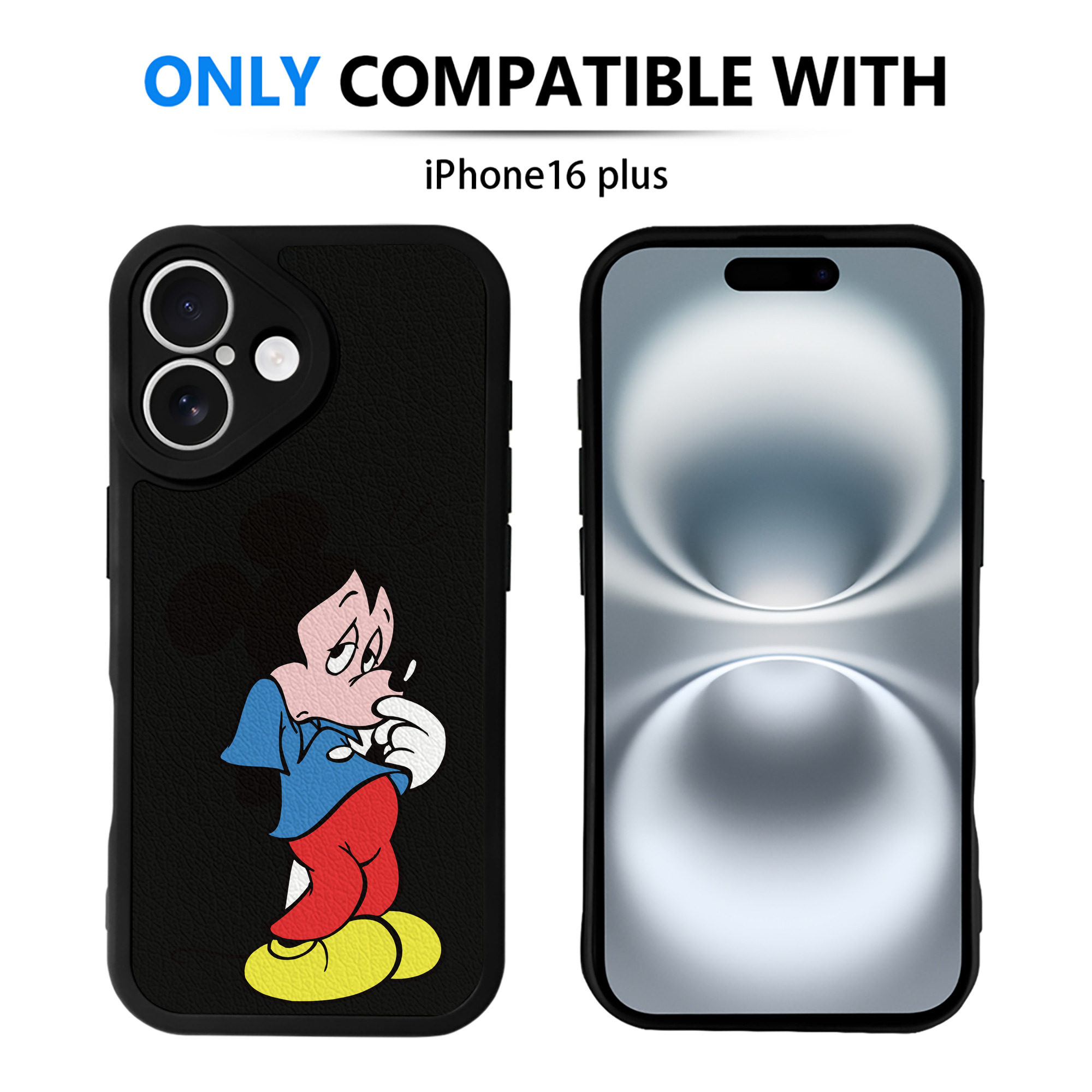 （画像用） ミッキーマウス Mickey Mouse 【iPhone 16シリーズ対応】シリコンスマホケース（レザー調） 材質：シリコン